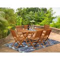 East West Furniture 7 Piece Diboll Acacia Courtyard Dining Set - Natural Oil DICM7CWNA